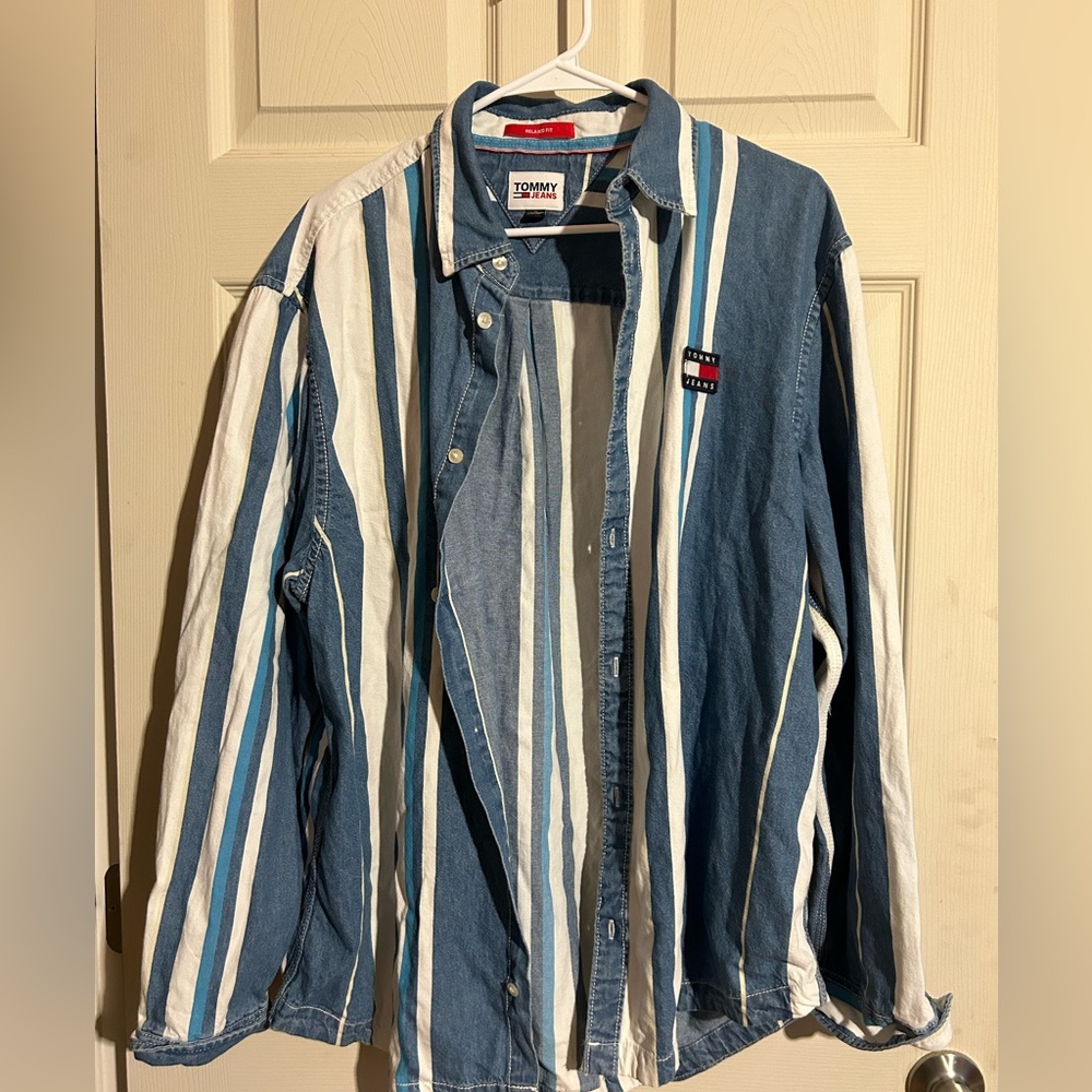 Tommy Jeans stripe denim shirt made with organic cotton.